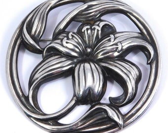 Oversized Danecraft Sterling Silver Flower Brooch