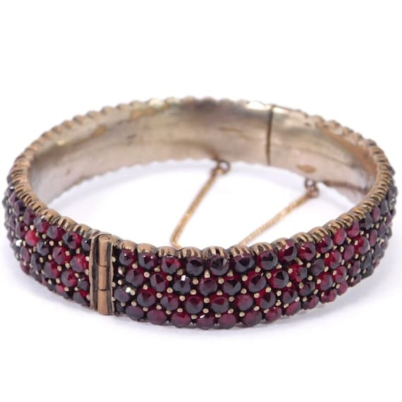 Victorian Rose Cut Bohemian Garnet Bangle Bracelet - image 3