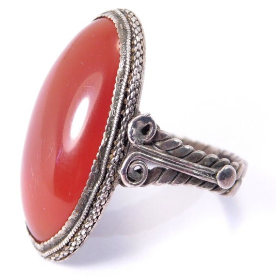 1930’s Chinese Silver And Carnelian Ring - image 2