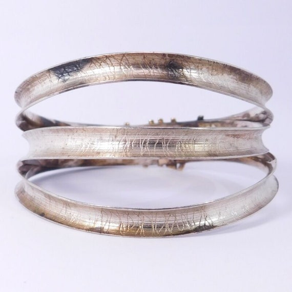 Modernist Bangle Bracelet 14k Sterling Silver Sig… - image 3