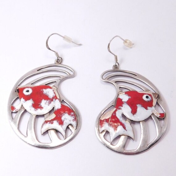 Super Fun 950 Silver Enamel Red White Goldfish Ko… - image 1