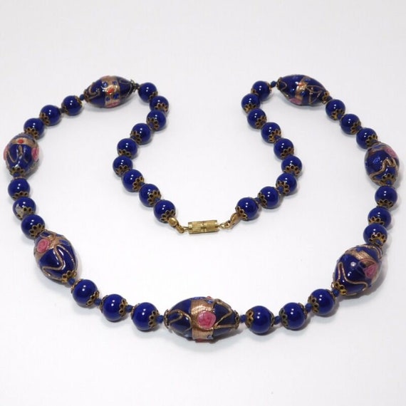 Cobalt Venetian Glass Beads Necklace Goldstone Fil