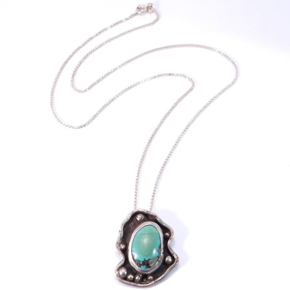 Modernist Freeform Turquoise Sterling Silver Pend… - image 2
