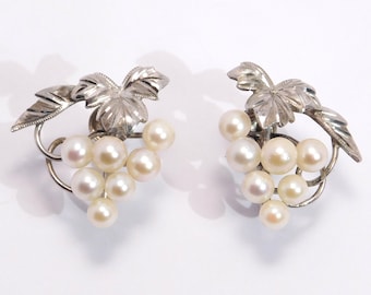 Sterling Silver Pearl Earrings Grape Cluster Signed Screwback