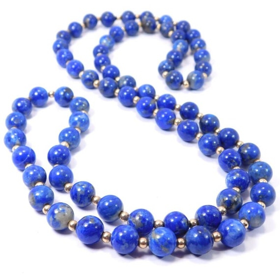 14k Gold Lapis Lazuli Beads Necklace 31 Inches - image 2