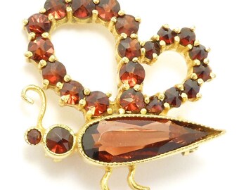 Vermeil Rose Cut Garnets Butterfly Pin Germany