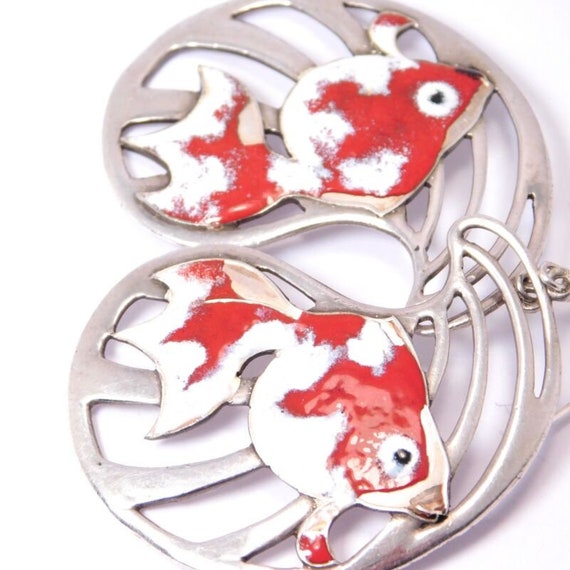 Super Fun 950 Silver Enamel Red White Goldfish Ko… - image 3