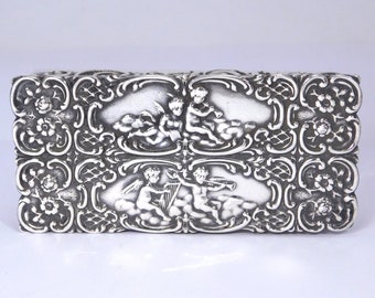 English Sterling Repousse Cupids Trinket Box Ornate