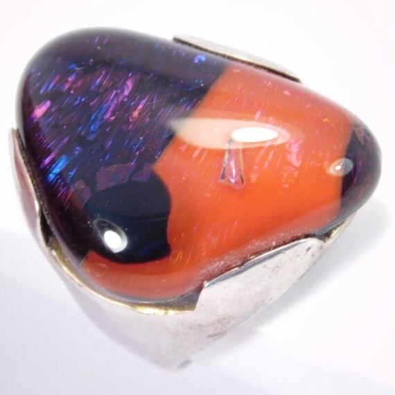 Signed Artisan Sterling Silver Art Glass Ring - image 5