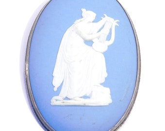 Large Wedgewood Cameo Brooch Sterling Silver Jasperware