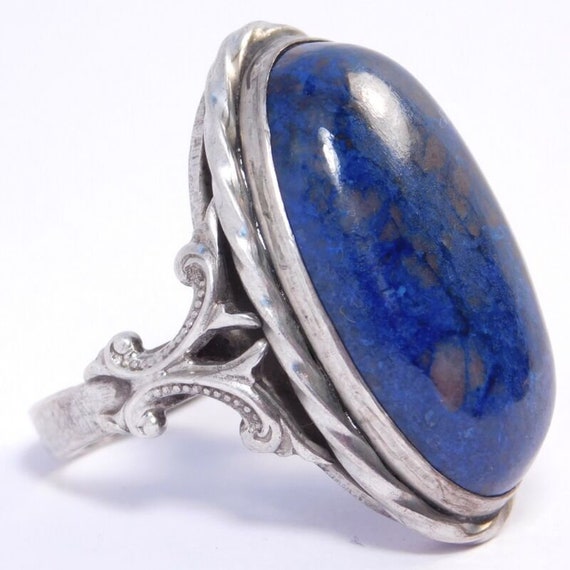 Old Sterling Silver Deep Blue Chalcedony Ring - image 3