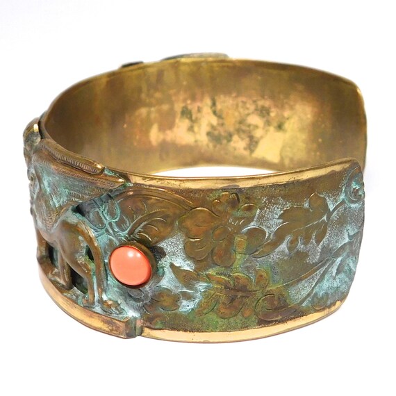 Fun Deco Vintage Egyptian Brass Glass Sphinx Cuff… - image 3