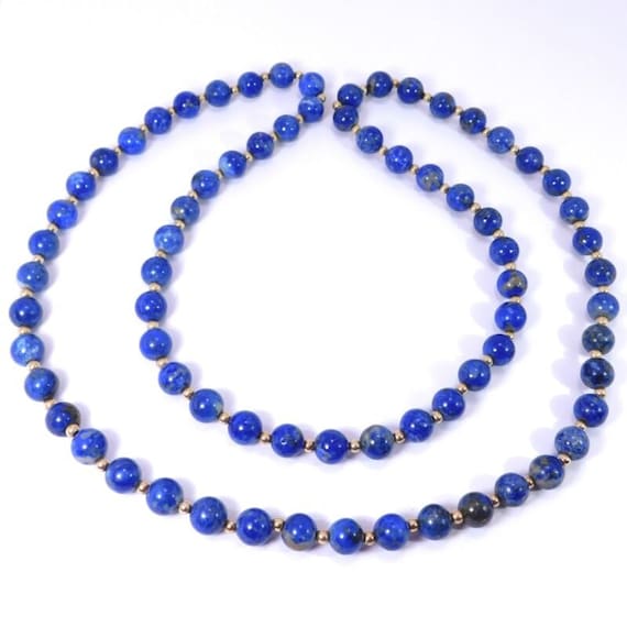 14k Gold Lapis Lazuli Beads Necklace 31 Inches - image 1