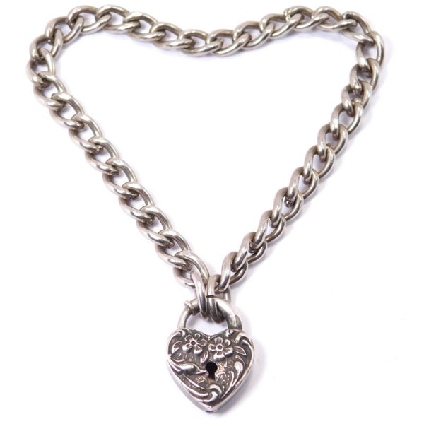 Walter Lampl Sterling Silver Heart Lock Charm Bracelet