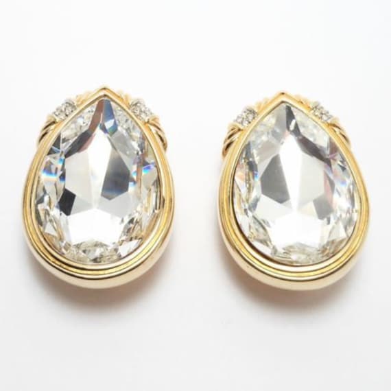 Vintage Striking Swarovski Crystal Teardrop Earri… - image 1