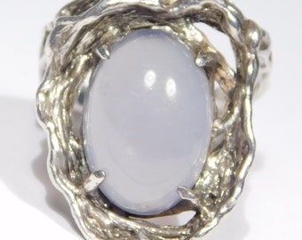 Modernist Sterling Ring With Chalcedony Mid Century