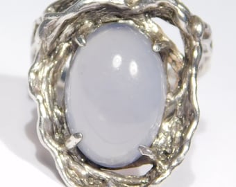 Modernist Sterling Ring With Chalcedony Mid Century