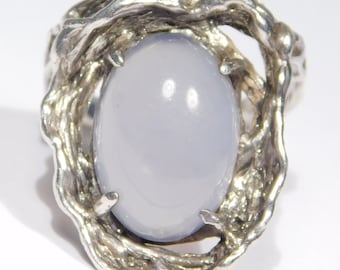 Modernist Sterling Ring With Chalcedony Mid Century