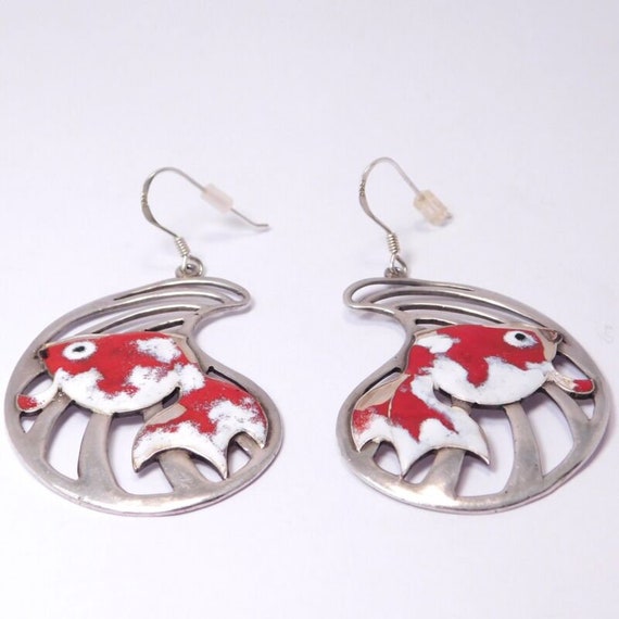 Super Fun 950 Silver Enamel Red White Goldfish Ko… - image 2