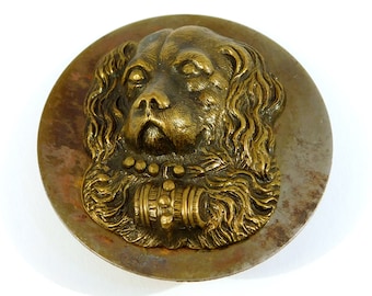 Victorian High Relief Black Metal Dog Button Oversized