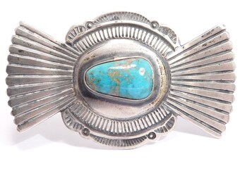 Old Signed Navajo Sterling Silver Turquoise Brooch