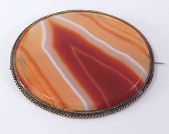 Gorgeous Victorian Large Banded Hardstone Agate Brooch