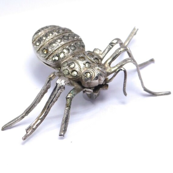 Antique Silver Marcasite Spider Pin - image 2