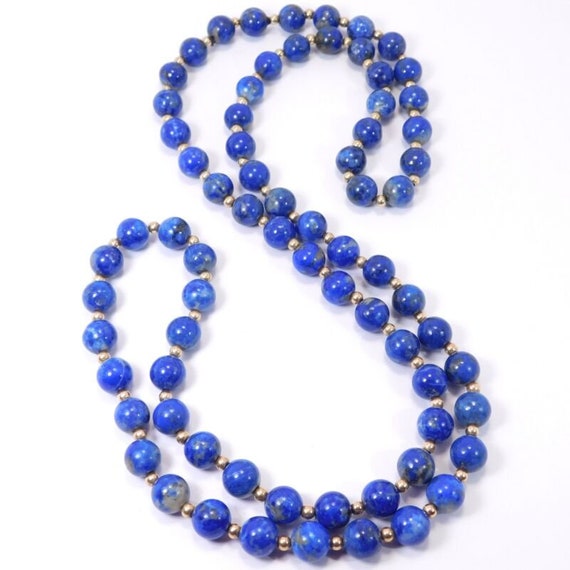 14k Gold Lapis Lazuli Beads Necklace 31 Inches - image 3