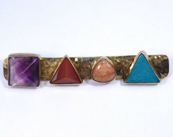 Artisan Brooch Sterling Gold Gilt Sacred Gemstones