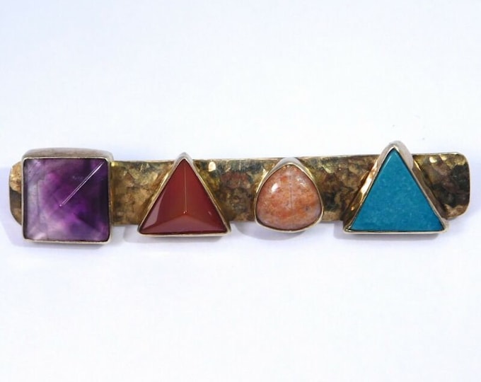Featured listing image: Artisan Brooch Sterling Gold Gilt Sacred Gemstones