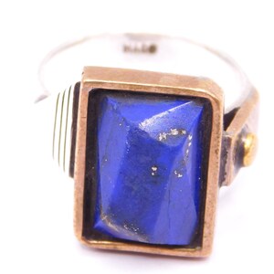 Signed Modernist Mixed Metals Lapis Lazuli Ring by Daniel Macchiarini
