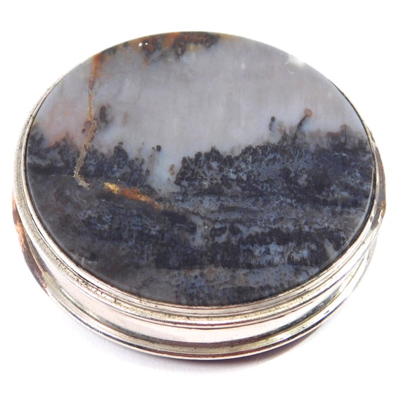 Art Deco Agate Compact Mirrored Box Silver Rare - image 1