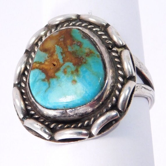 Exceptional Turquoise Ring Sterling Silver Sz 7.5 - image 4