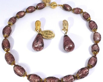 Rialto 79 Venetian Glass Bead Necklace Earrings Set