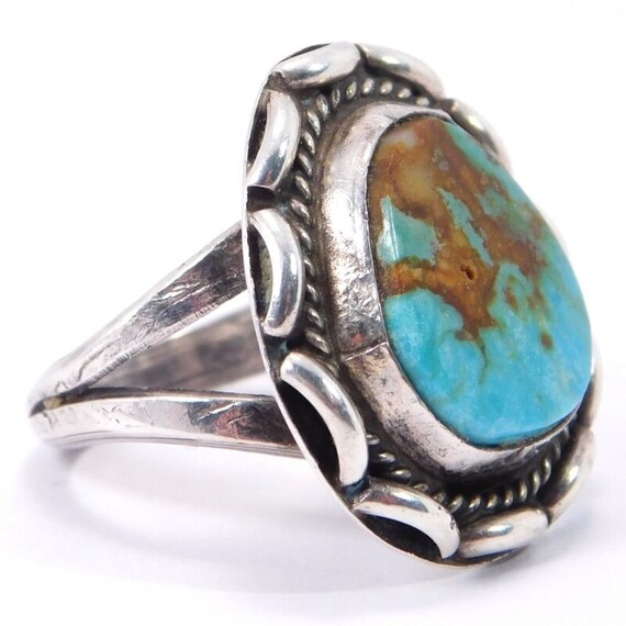 Exceptional Turquoise Ring Sterling Silver Sz 7.5 - image 3