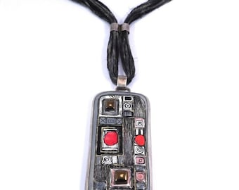 Dorota Gulbierz Modernist Sterling Porcelain Mixed Media Necklace