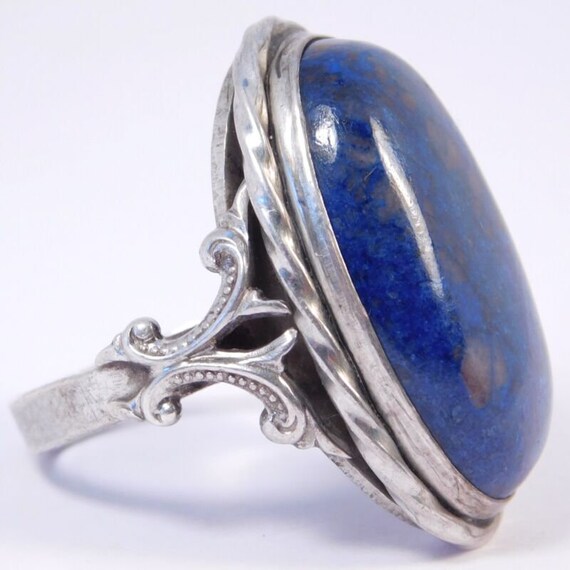 Old Sterling Silver Deep Blue Chalcedony Ring - image 6