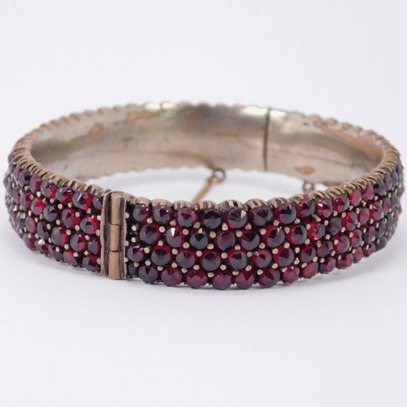 Victorian Rose Cut Bohemian Garnet Bangle Bracelet - image 4