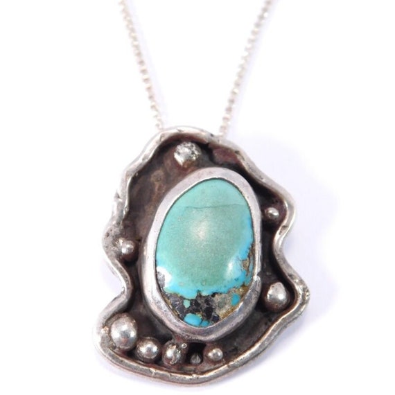 Modernist Freeform Turquoise Sterling Silver Pend… - image 1