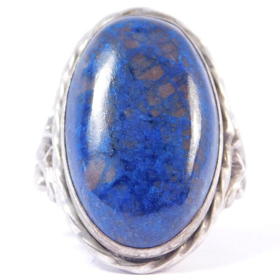 Old Sterling Silver Deep Blue Chalcedony Ring - image 4