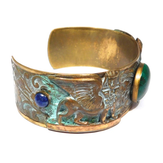 Fun Deco Vintage Egyptian Brass Glass Sphinx Cuff… - image 5