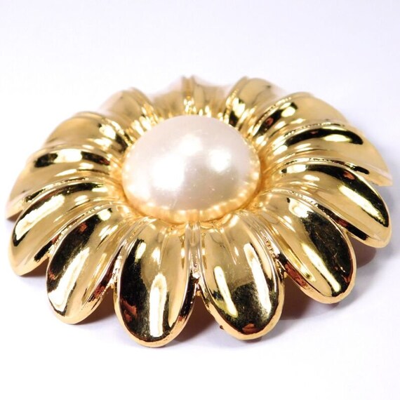 Chanel Oversized Daisy Pearl Gem Brooch Signed - image 3