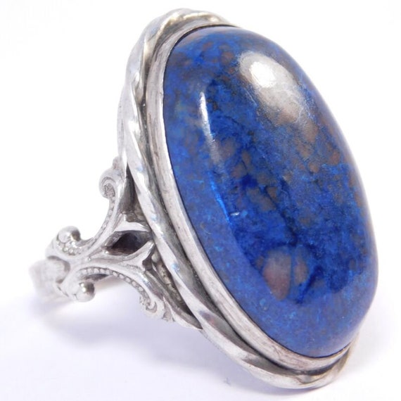 Old Sterling Silver Deep Blue Chalcedony Ring - image 2
