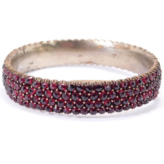 Victorian Rose Cut Bohemian Garnet Bangle Bracelet - image 9