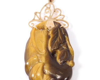 14k Carved Tiger Eye Gourd Fertility Pendant