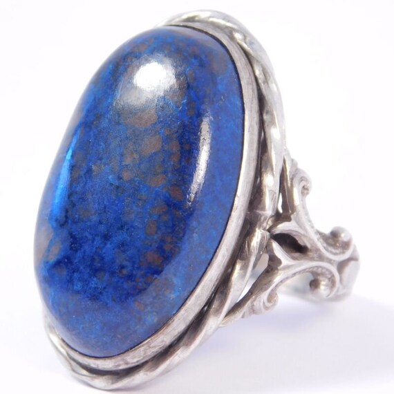 Old Sterling Silver Deep Blue Chalcedony Ring - image 5