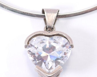 Sterling Silver Crystal Heart Pendant Necklace