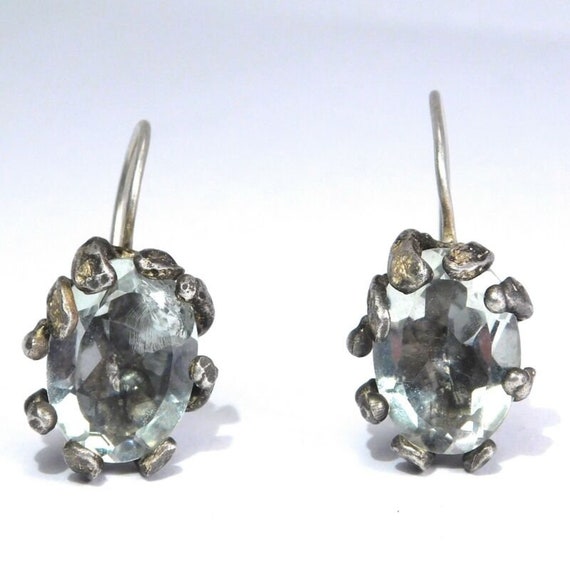 Sterling Silver Aqua Crystal Artisan Earrings