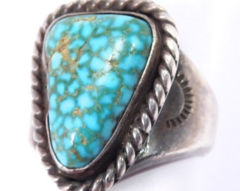Old Handmade Southwest Turquoise Ring Sterling Silver