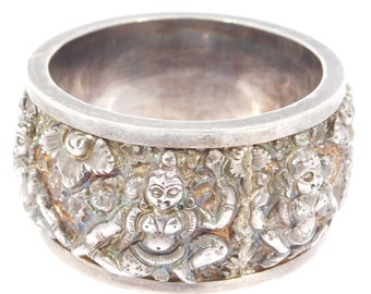 Ornate Repousse Asian Silver Figural Napkin Ring